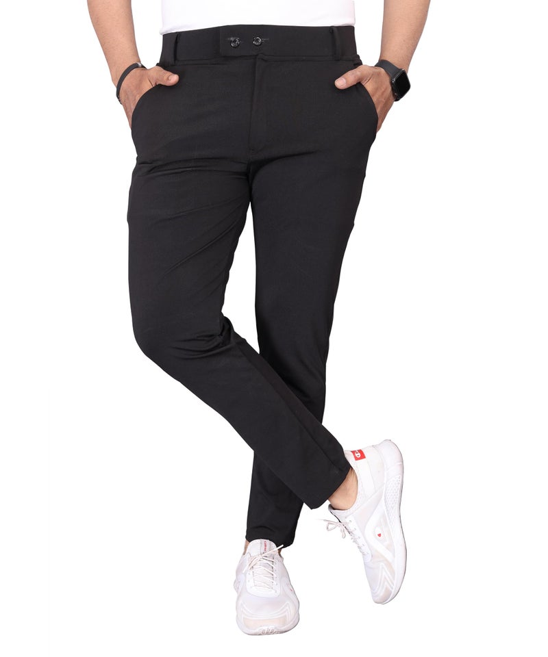 VALLEY Mehrang Men's Stretchable Stretchable Formal Mid Rise Pant Trousers | Stylish Slim Fit Men's Wear Trousers For Office Or Party | Polycotton Knitted Fabric (In, Numeric, 34, Regular, Black) - Image 1
