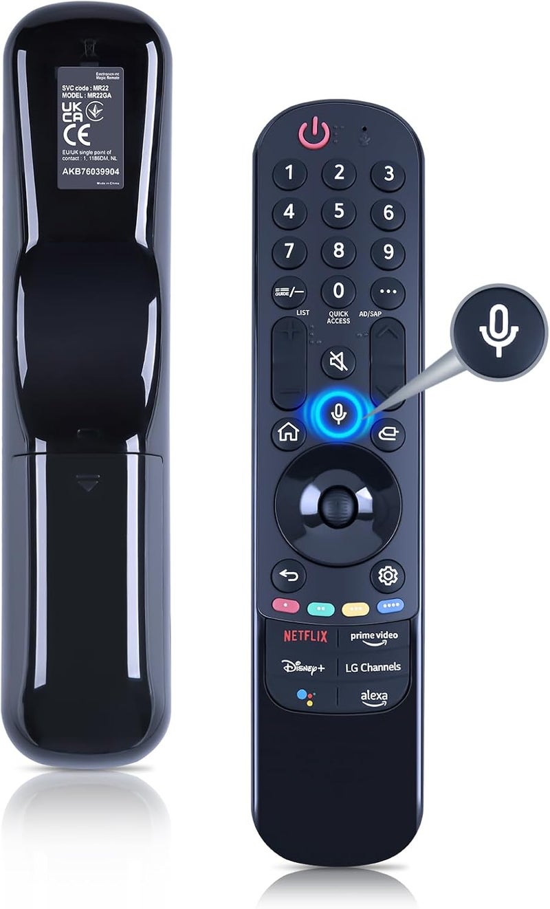 جهاز بديل لوحدة التحكم عن بعد لتلفزيون LG الذكي من طراز AN-MR22GA، يدعم خدمات Google/Alexa ويحتوي على وظيفة المؤشر. يناسب جميع طرازات تلفزيونات LG UHD OLED QNED 4K و8K للأعوام 2021، 2022، 2023. - Image 1