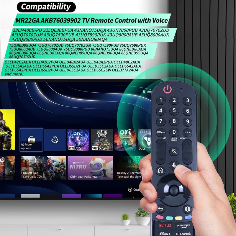جهاز بديل لوحدة التحكم عن بعد لتلفزيون LG الذكي من طراز AN-MR22GA، يدعم خدمات Google/Alexa ويحتوي على وظيفة المؤشر. يناسب جميع طرازات تلفزيونات LG UHD OLED QNED 4K و8K للأعوام 2021، 2022، 2023. - Image 2