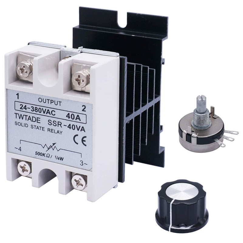 TWTADE SSR-25VA 500K ohm 1/4W to 380VAC 25A Single Phase Solid State Relay Resistance Voltage Regulator Authorized+Heat Sink+Potentiometer+A knob SSR-25VA - Image 1