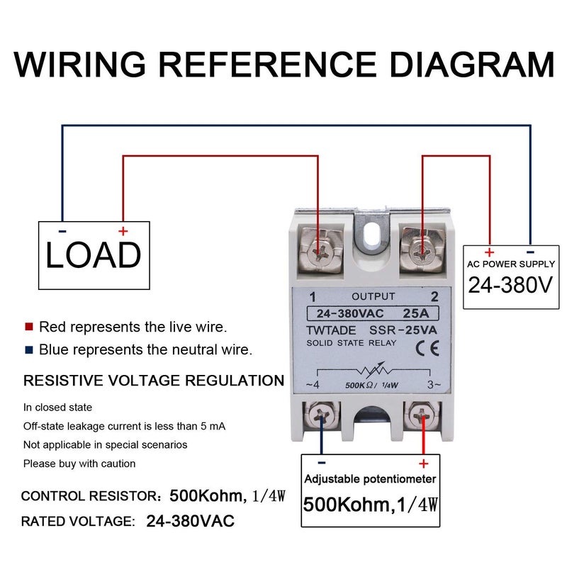 TWTADE SSR-25VA 500K ohm 1/4W to 380VAC 25A Single Phase Solid State Relay Resistance Voltage Regulator Authorized+Heat Sink+Potentiometer+A knob SSR-25VA - Image 2