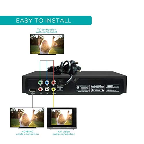 KCR DVD Player for TV, DVD/CD/MP3/AVI with USB port, HDMI and AV output (HDMI and AV cable included), Remote Control,Region Free,Black - Image 2