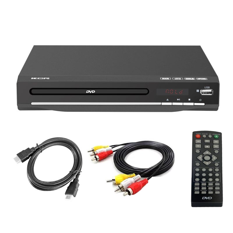 KCR DVD Player for TV, DVD/CD/MP3/AVI with USB port, HDMI and AV output (HDMI and AV cable included), Remote Control,Region Free,Black - Image 1