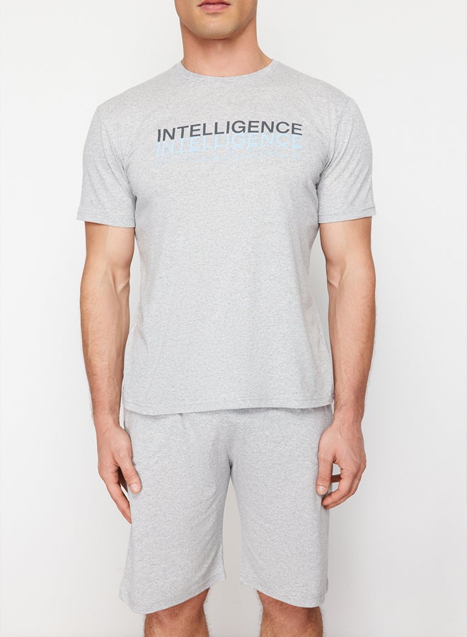 trendyol Gray Regular Fit Crew Neck Knitted Shorts Pajamas Set TMNSS24PT00046  - Image 4