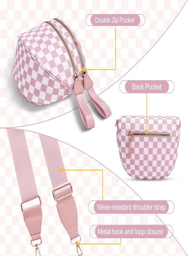 idoltimes Checkered Crossbody Bag,Nylon Bum Bags for Women Crossbody,Spacious Sling Bag Purse Fanny Packs with Shoulder Strap, Pinkwhite, Sport - Image 4
