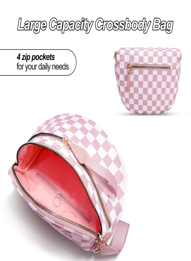 idoltimes Checkered Crossbody Bag,Nylon Bum Bags for Women Crossbody,Spacious Sling Bag Purse Fanny Packs with Shoulder Strap, Pinkwhite, Sport - Image 5