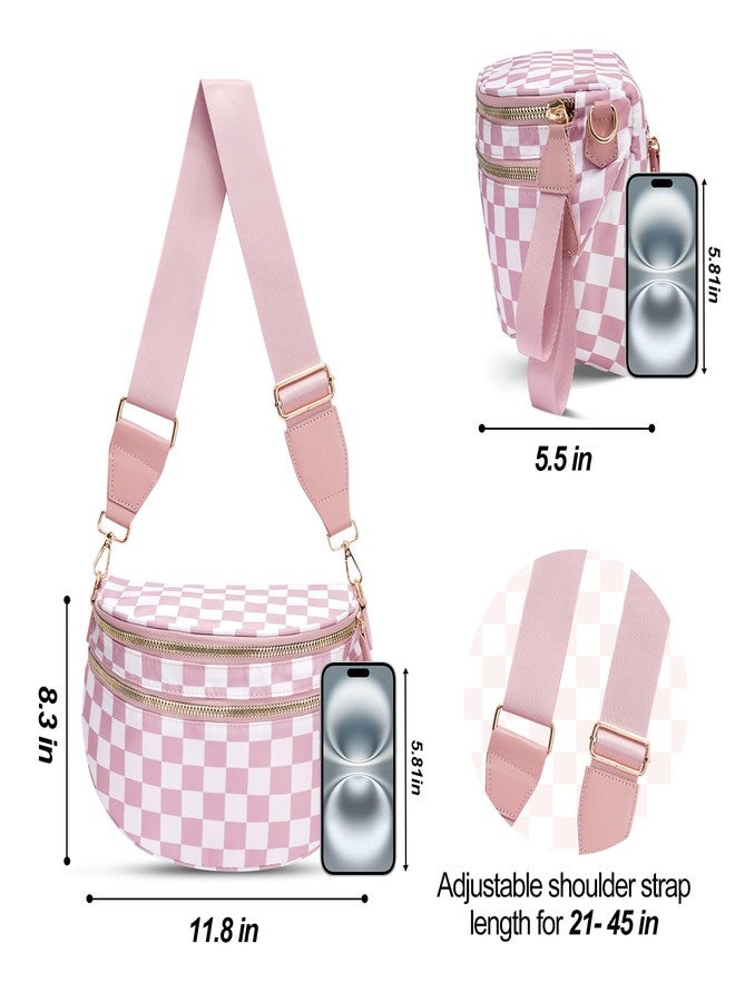 idoltimes Checkered Crossbody Bag,Nylon Bum Bags for Women Crossbody,Spacious Sling Bag Purse Fanny Packs with Shoulder Strap, Pinkwhite, Sport - Image 3