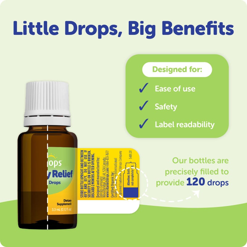 Ddrops Baby Tummy Relief Liquid Drops, Organic Gripe Water for Newborns, Relief from Gas, Colic, Fussiness and Hiccups, Just One Drop, Herbal Ingredients, 120 Drops - Image 2