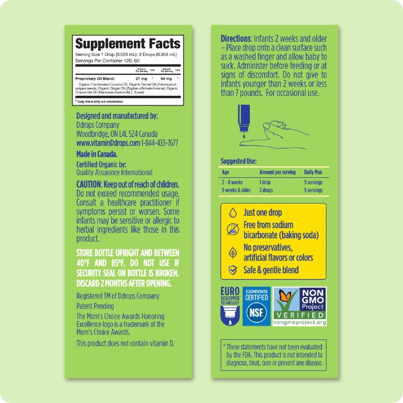 Ddrops Baby Tummy Relief Liquid Drops, Organic Gripe Water for Newborns, Relief from Gas, Colic, Fussiness and Hiccups, Just One Drop, Herbal Ingredients, 120 Drops - Image 3