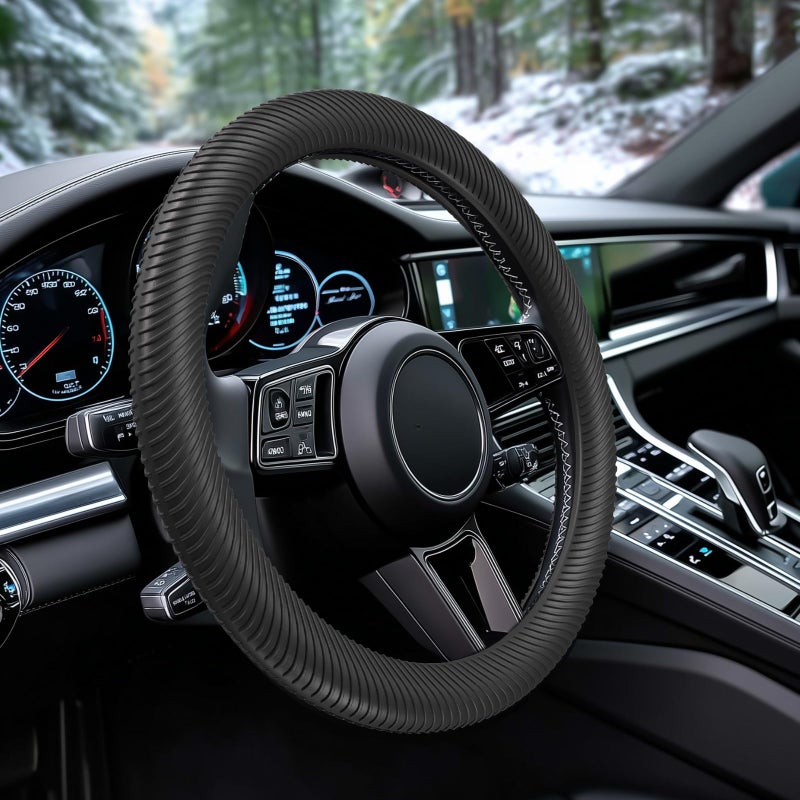 WOCOCN Car Steering Wheel Cover, Thin Anti-Skid Silicone Steering Wheel Cover for Men & Women, Universal Automotive Interior Accessories for Most Cars (Black) - Image 1