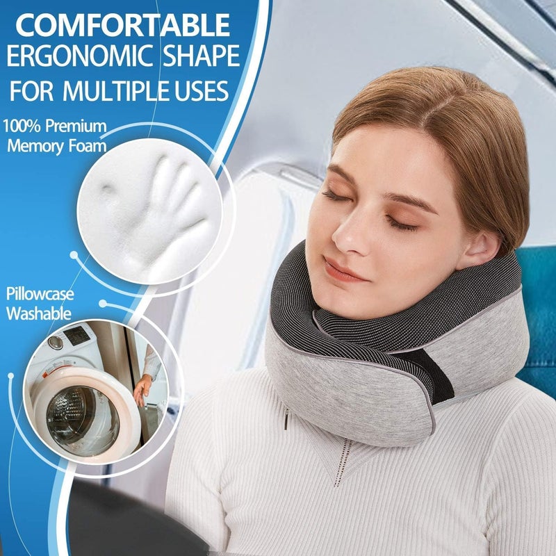 Angju Travel Neck Pillow, Memory Foam Neck Pillow for Airplane, Machine Washable Flight Travel Pillow Essentials Adjustable/Breathable Cover for Sleep Rest, Car, Office, Home Use - Image 5