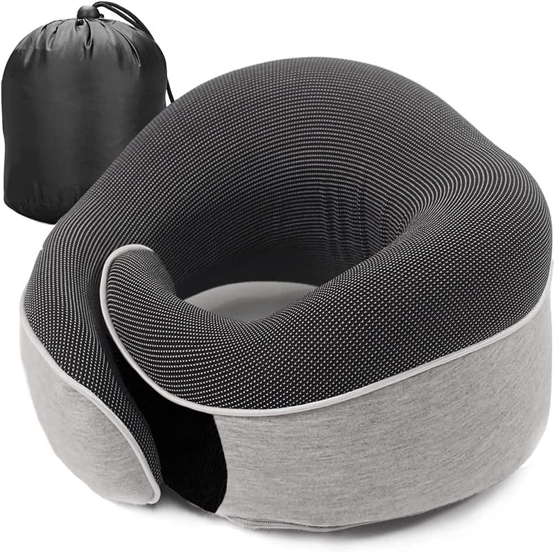 Angju Travel Neck Pillow, Memory Foam Neck Pillow for Airplane, Machine Washable Flight Travel Pillow Essentials Adjustable/Breathable Cover for Sleep Rest, Car, Office, Home Use - Image 1
