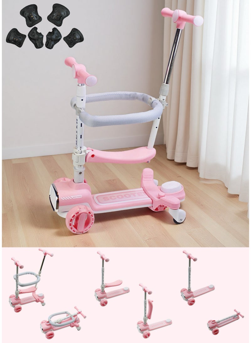 EASY FUTURE Scooter with Parent Push Bar 4-in-1 Toddler Scooter with Removable Seat Foldable Kids Kick Scooter with Adjustable Height Includes 360° Baby Fence Three Wheel Scooter for Boys and Girls Ages 1–12 with Protective Gear Set - Image 1