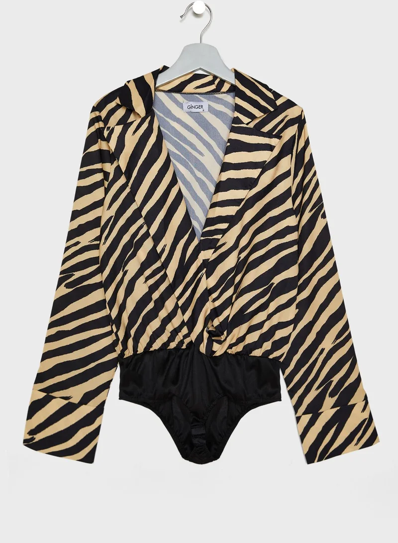 Ginger Zebra Print Wrap Front Body