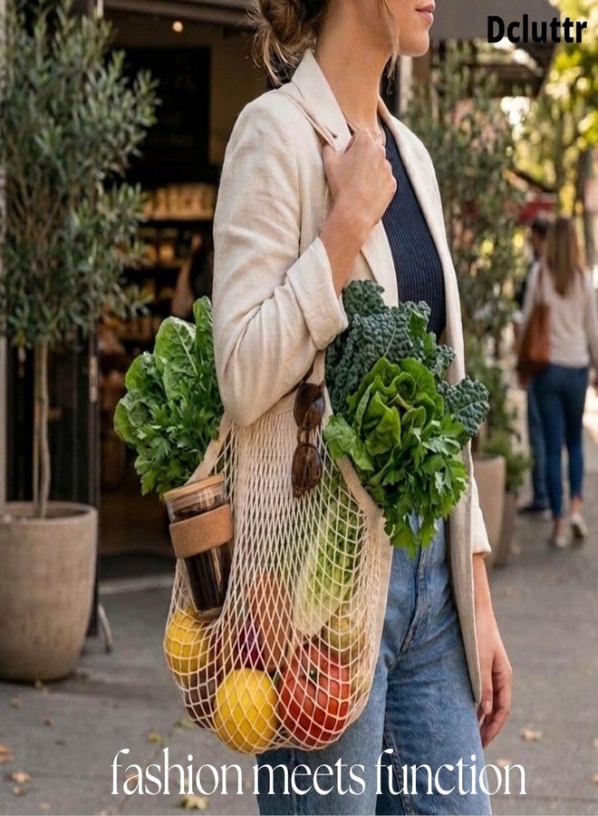 Dcluttr Stylish mesh tote bags for women - Pack of 2 bags | Large foldable reusable shopping bag for women | Breathable vegetable storage | Multipurpose use for travel & beach. - Image 2