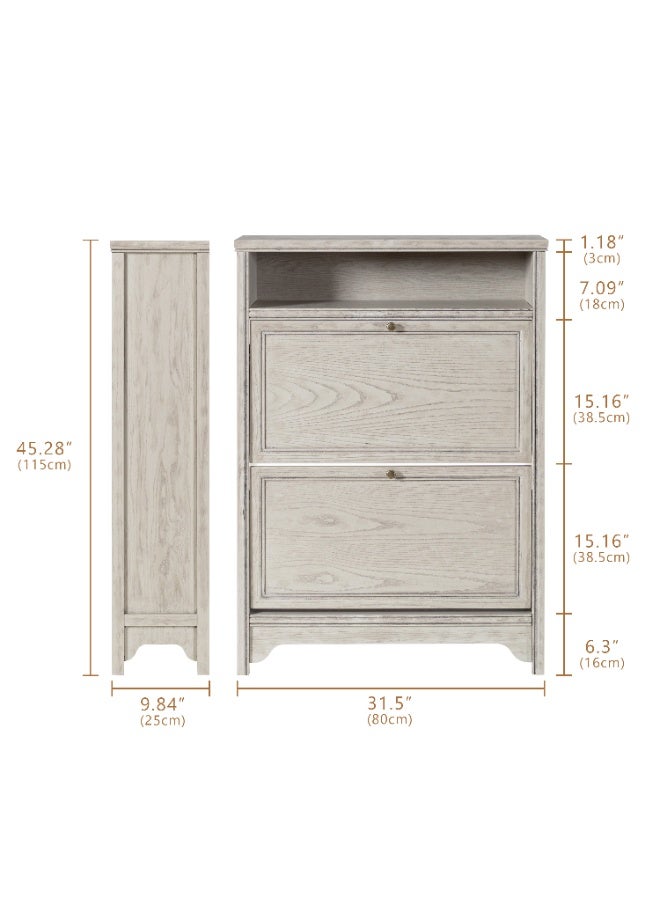 DOOHWAN Solid Wood Shoe Storage Cabinet for Entryway - Narrow Freestanding Shoe Organizer with 2 Flip-Up Drawers, Hallway Shoe Rack with Sturdy Wooden Legs for Foyer, Living Room - Image 2