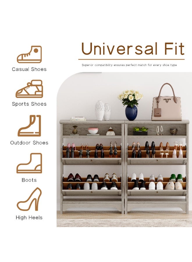 DOOHWAN Solid Wood Shoe Storage Cabinet for Entryway - Narrow Freestanding Shoe Organizer with 2 Flip-Up Drawers, Hallway Shoe Rack with Sturdy Wooden Legs for Foyer, Living Room - Image 5