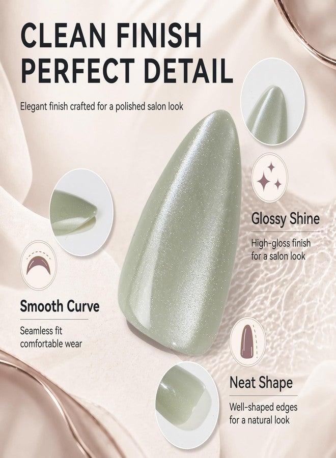 ELLEWIN 60 Pcs Cat Eye Press on Nails Kit - Almond, Sage Green & Muted Mauve, 15 Sizes Acrylic Glossy Full Cover False Nails with Glue, Remover, Tabs & File for Women - Image 3