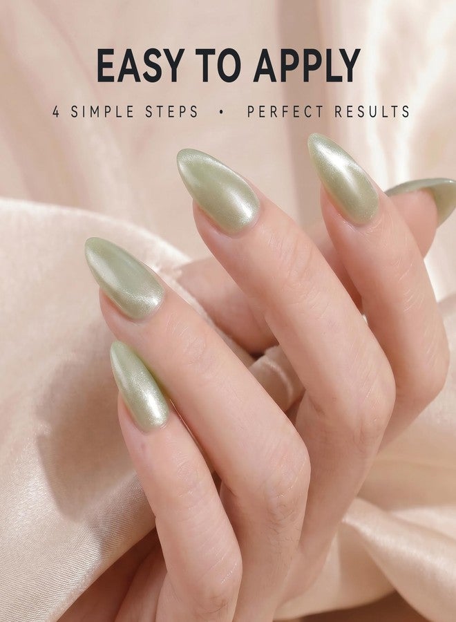 ELLEWIN 60 Pcs Cat Eye Press on Nails Kit - Almond, Sage Green & Muted Mauve, 15 Sizes Acrylic Glossy Full Cover False Nails with Glue, Remover, Tabs & File for Women - Image 4
