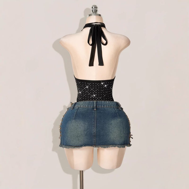 Women's Sequin and Rhinestone Deep V-Neck Halter Jumpsuit - Image 4