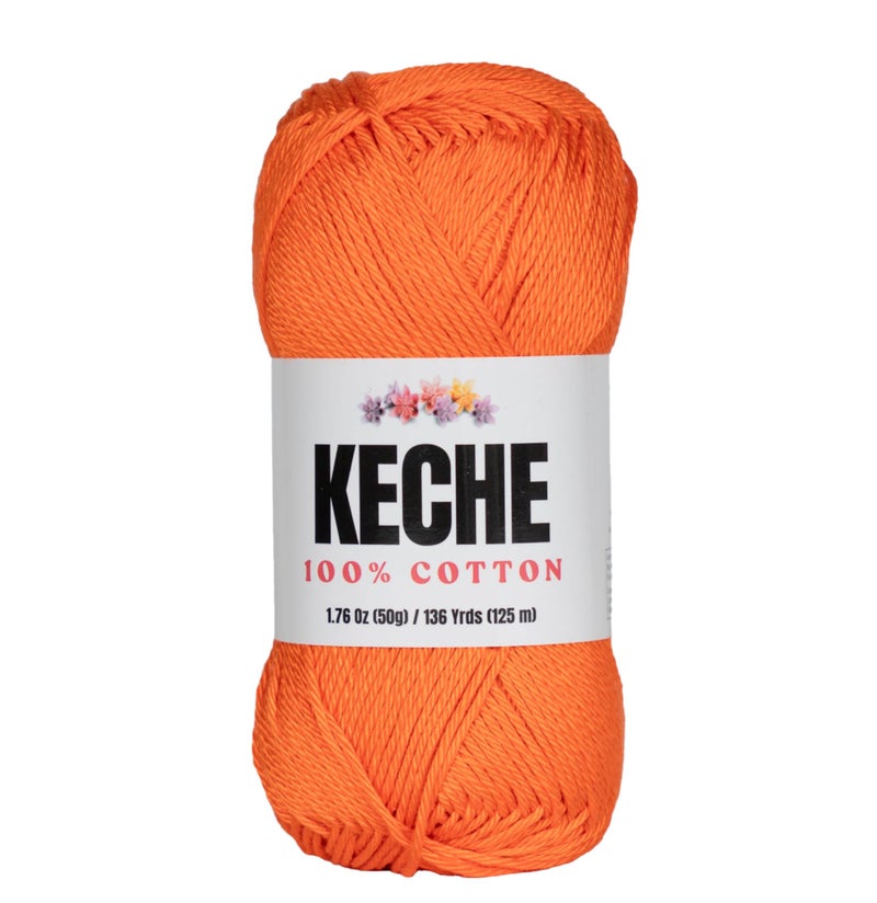 KECHE Cotton Yarn - 100% Cotton Yarn for Crocheting and Knitting, Mercerized Cotton Amigurumi Yarn Fine-Sport 2 1.76 oz (50g) / 136 Yrds (125 m) - Orange - Image 1