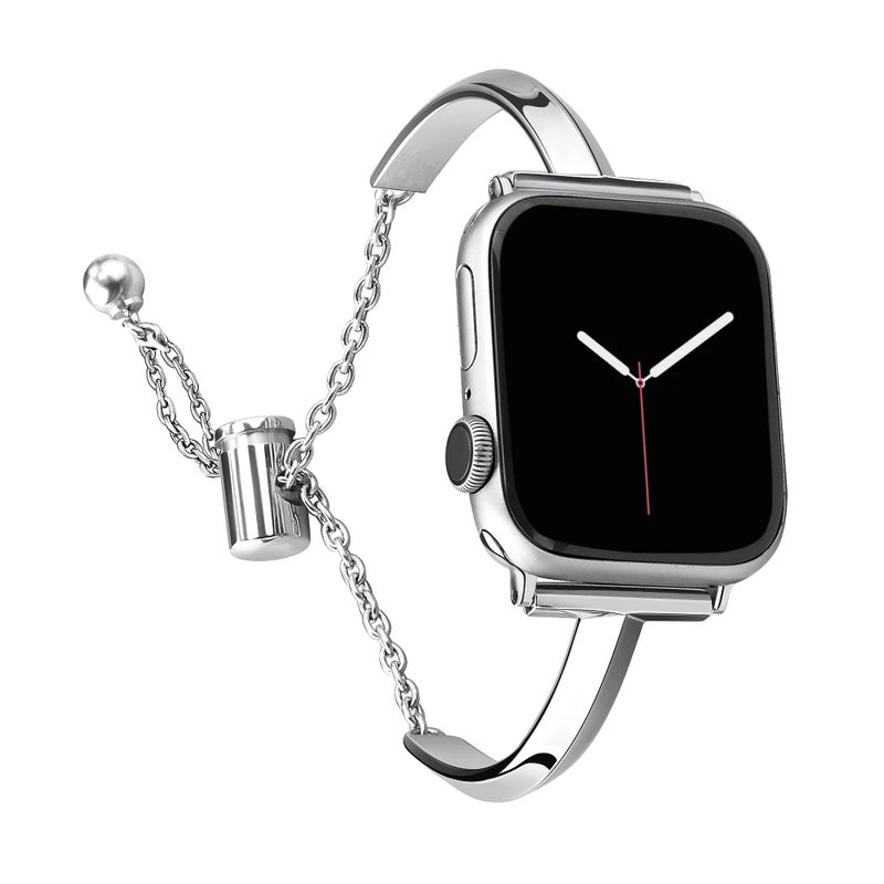 PlusRoc Stainless Steel Band Compatible with Apple Watch Band 38mm 40mm 41mm 42mm(Series 11/10) iWatch SE Series 11 10 9 8 7 6 5 4 3 2 1, Slim Versatile Bangle Bracelet for Women, Silver - Image 1