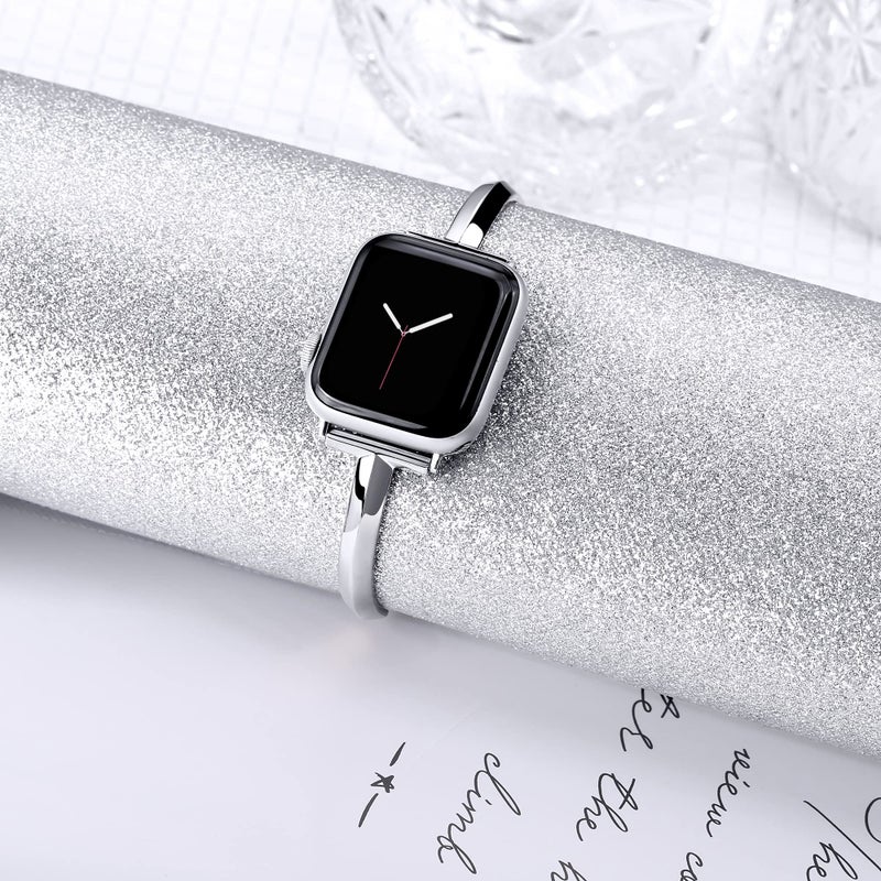 PlusRoc Stainless Steel Band Compatible with Apple Watch Band 38mm 40mm 41mm 42mm(Series 11/10) iWatch SE Series 11 10 9 8 7 6 5 4 3 2 1, Slim Versatile Bangle Bracelet for Women, Silver - Image 2