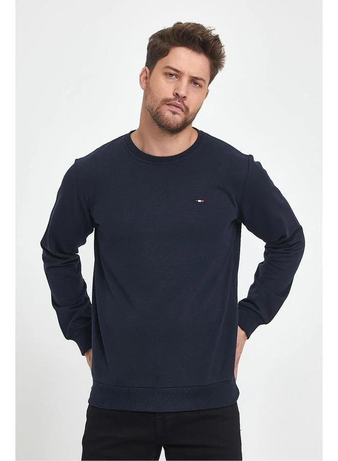 Men’s Navy Blue Crew Neck Embroidered Detail Regular Fit Sweatshirt