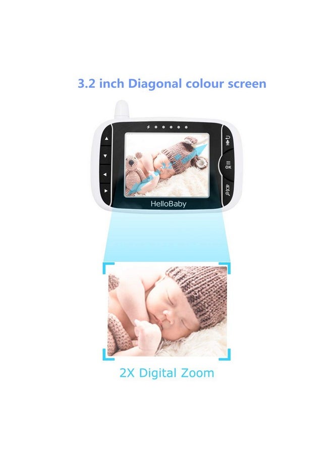 Hellobaby - Baby Monitor With Remote Pan-Tilt-Zoom Camera And 3.2'' Lcd Screen, Infrared Night Vision (Black) - Image 1