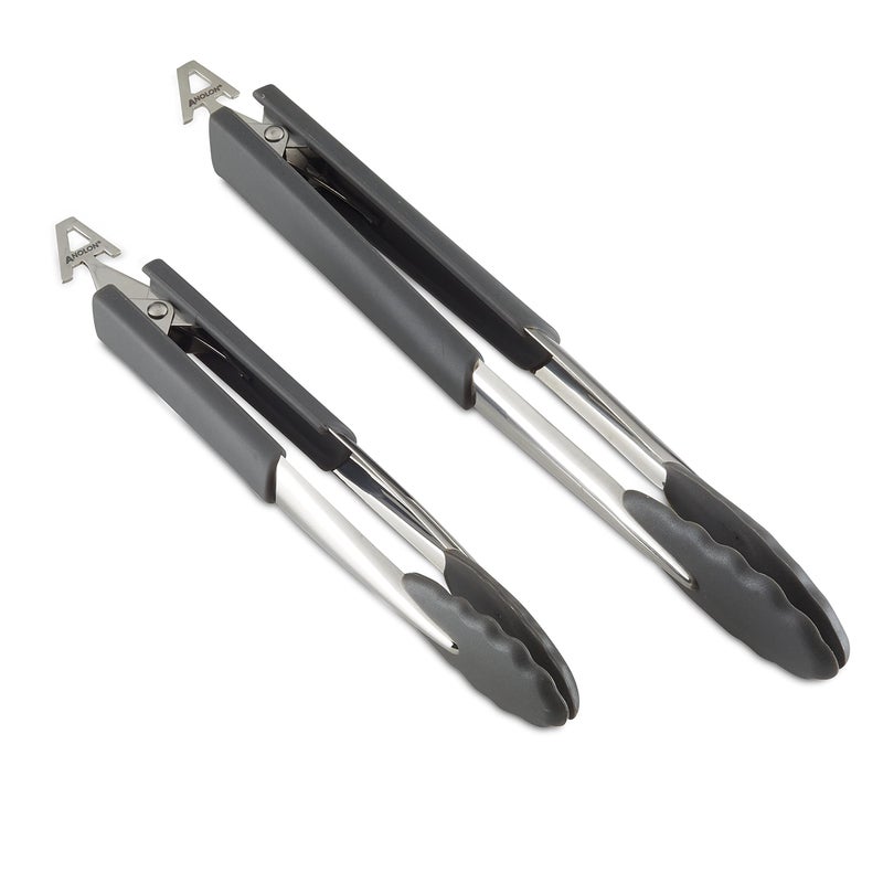 Anolon Anolon SureGrip Dishwasher Safe Nonstick Locking Cooking Tongs SetSalad Serving Tools 9 Inch and 12 Inch Graphite Gray 