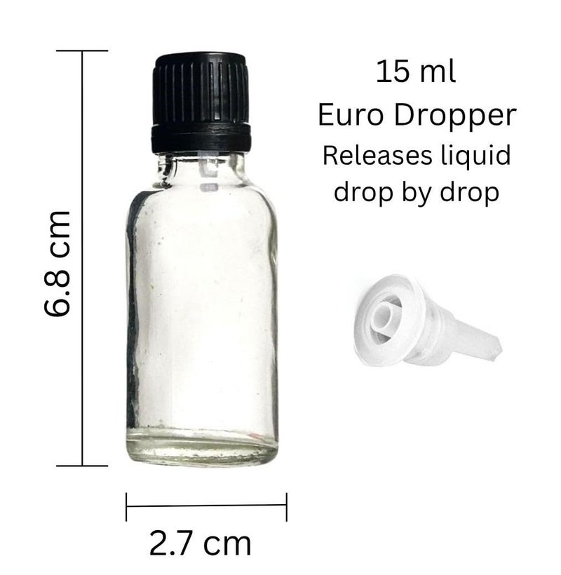 Vow 15ml Clear Glass Euro Dropper Bottle with Black Sleeve n Rubber Teat Leakproof Travel Bottle for Oils, Perfumes, Serums n Cosmetics_Pack of 3 - Image 3