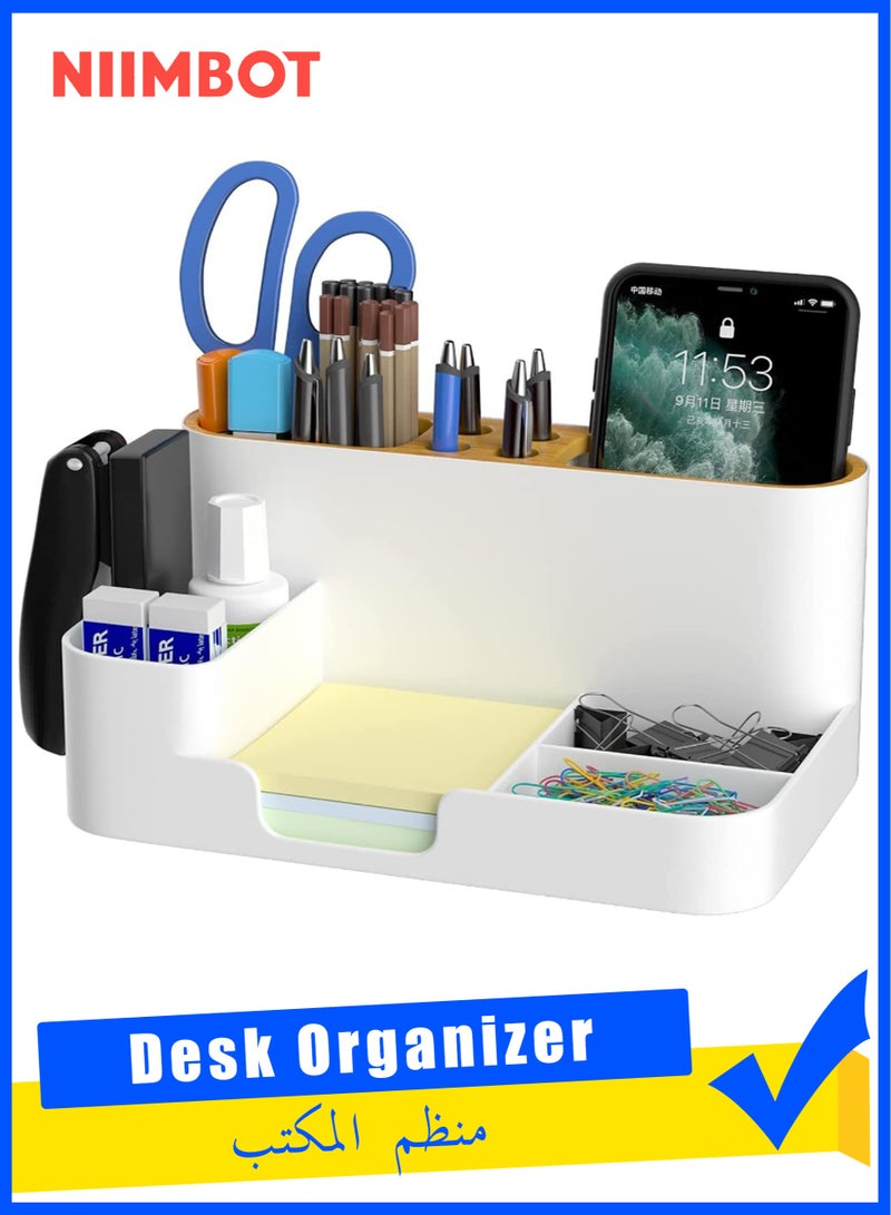 NIIMBOT Desk Organizer, Desktop Organizer with Pencil Holders, Office Stationery Supplies Organizers,Sticky Note Tray,Paperclip Storage and Office Accessories Caddy Desktop, Marker Organizer. White - Image 1