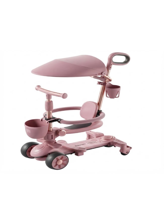Toy Land Kids 3-in-1 Convertible Scooter with Adjustable Seat, Parent Push Handle, Canopy, LED Flash Wheels, Music, 5-Level Adjustable Handlebar-Pink - Image 1