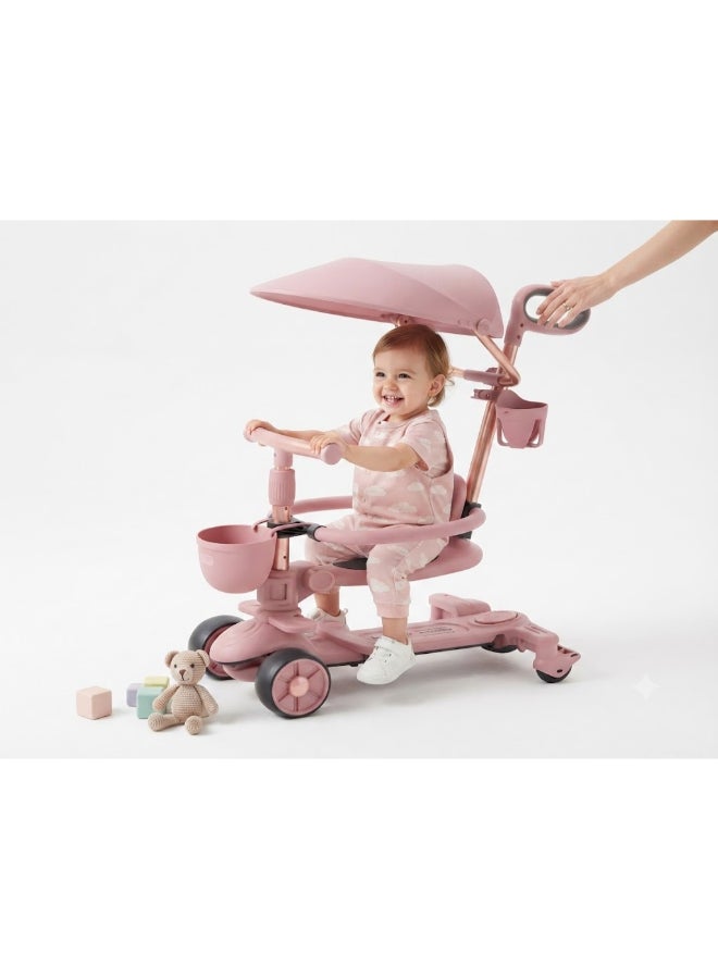 Toy Land Kids 3-in-1 Convertible Scooter with Adjustable Seat, Parent Push Handle, Canopy, LED Flash Wheels, Music, 5-Level Adjustable Handlebar-Pink - Image 2