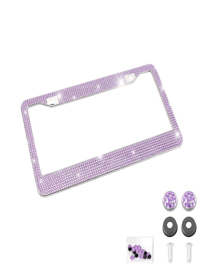 YALOK Bling Car License Plate Frame, Sparkly Rhinestone Stainless Steel License Plate Cover/Holder, Universal for Most Cars, SUVs, Vehicles with Screw Set, Auto Accessories for Women (Purple) - Image 1