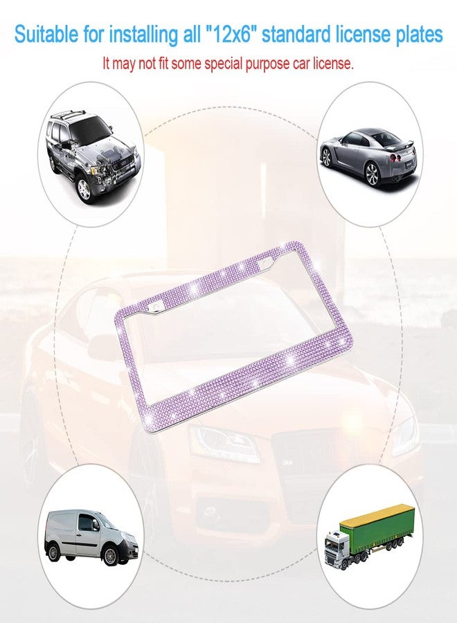 YALOK Bling Car License Plate Frame, Sparkly Rhinestone Stainless Steel License Plate Cover/Holder, Universal for Most Cars, SUVs, Vehicles with Screw Set, Auto Accessories for Women (Purple) - Image 5