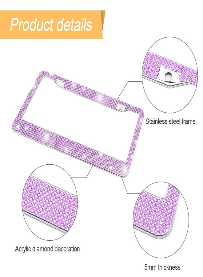 YALOK Bling Car License Plate Frame, Sparkly Rhinestone Stainless Steel License Plate Cover/Holder, Universal for Most Cars, SUVs, Vehicles with Screw Set, Auto Accessories for Women (Purple) - Image 3