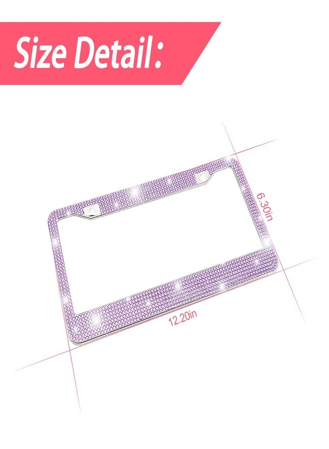 YALOK Bling Car License Plate Frame, Sparkly Rhinestone Stainless Steel License Plate Cover/Holder, Universal for Most Cars, SUVs, Vehicles with Screw Set, Auto Accessories for Women (Purple) - Image 2