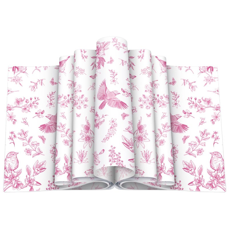 Feifeiya 500 Pcs Floral Wax Paper Sheet for Food Chinoiserie Bird Deli Paper Waterproof Sandwich Wrapping Greaseproof Food Basket Liners for Picnic Party Kitchen Supply 98 x 87inch FloralPink - Image 3