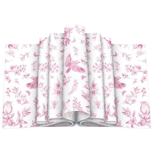 Feifeiya 500 Pcs Floral Wax Paper Sheet for Food Chinoiserie Bird Deli Paper Waterproof Sandwich Wrapping Greaseproof Food Basket Liners for Picnic Party Kitchen Supply 98 x 87inch FloralPink - Image 1