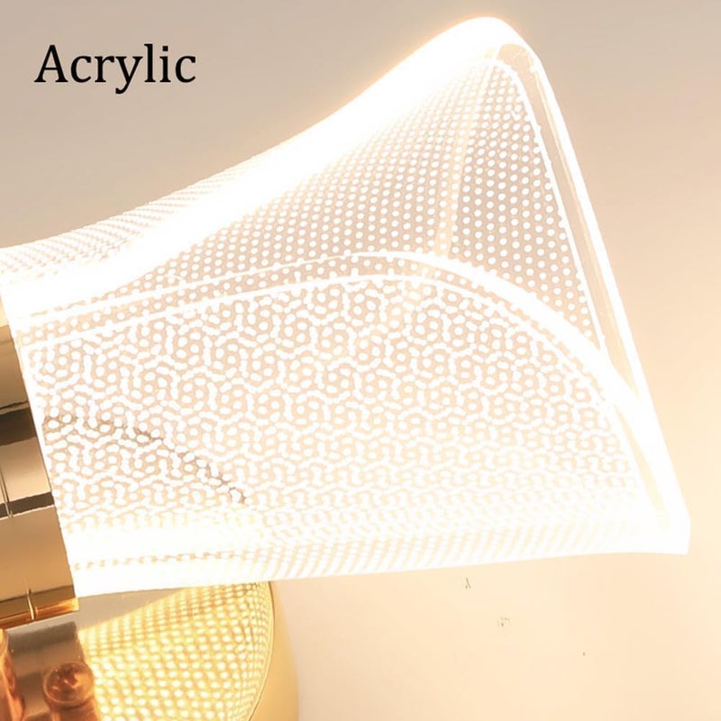 Modern LED Wall Sconce Light with Frosted Patterned Glass Shade and Gold Metal Base - Image 5