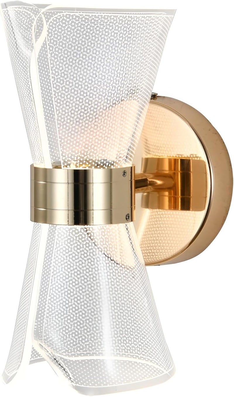 Modern LED Wall Sconce Light with Frosted Patterned Glass Shade and Gold Metal Base - Image 1