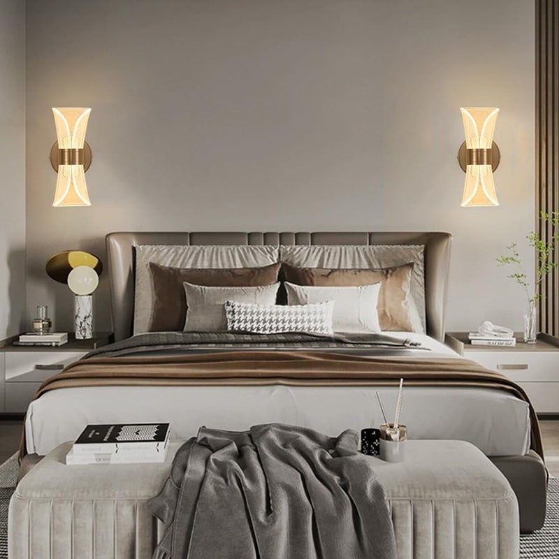 Modern LED Wall Sconce Light with Frosted Patterned Glass Shade and Gold Metal Base - Image 3