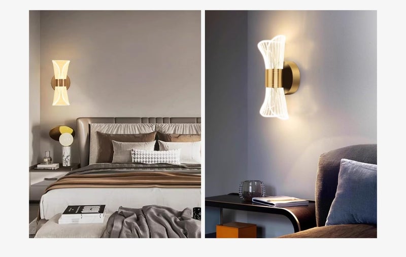 Modern LED Wall Sconce Light with Frosted Patterned Glass Shade and Gold Metal Base - Image 2