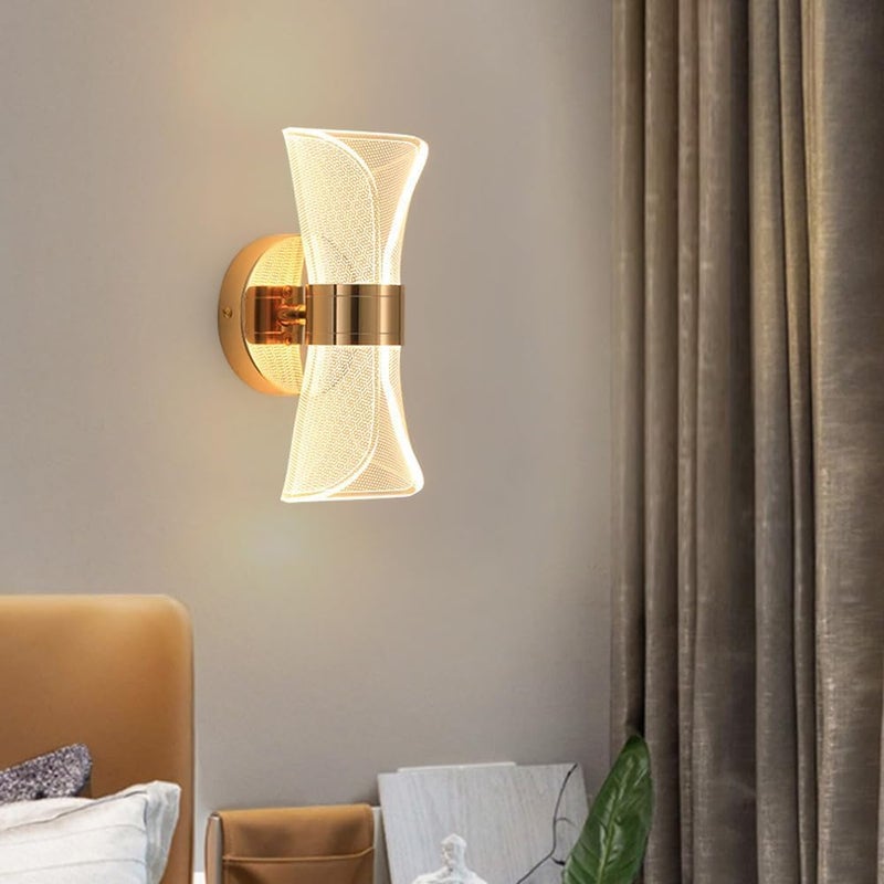 Modern LED Wall Sconce Light with Frosted Patterned Glass Shade and Gold Metal Base - Image 4