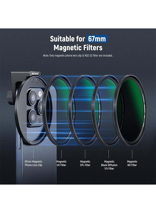 Neewer NEEWER 67mm Clip On Variable ND2-ND32 Phone Lens Filter Kit, Phone Clip with Magnetic Adapter Ring/Cold Shoe/Locking Knob, HD Magnetic ND Filter for iPhone 15 Pro Max 14 13 Galaxy S22 S23 S24 Ultra  - Image 4