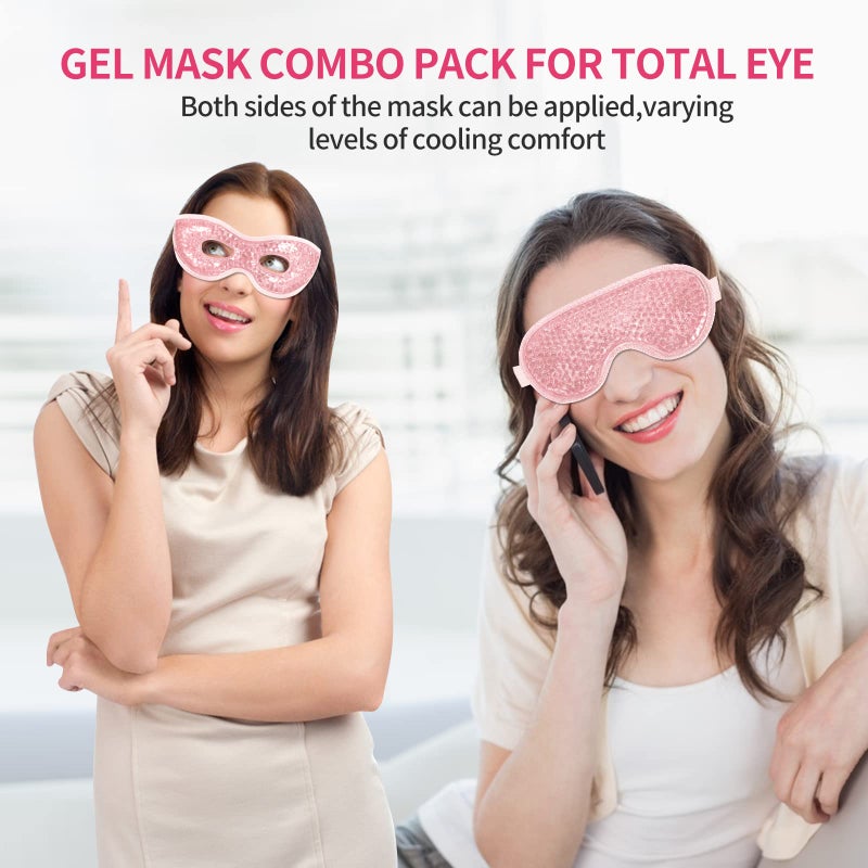 CONSGIJI 2PCS Gel Eye Mask Reusable Cold Therapy Gel Bead Eye Mask for Puffiness/Dark Circles/Eye Bags/Dry Eyes/Headaches/Migraines/Stress Relief, Cold Compress Mask (Pink) - Image 2