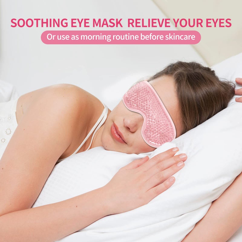 CONSGIJI 2PCS Gel Eye Mask Reusable Cold Therapy Gel Bead Eye Mask for Puffiness/Dark Circles/Eye Bags/Dry Eyes/Headaches/Migraines/Stress Relief, Cold Compress Mask (Pink) - Image 4