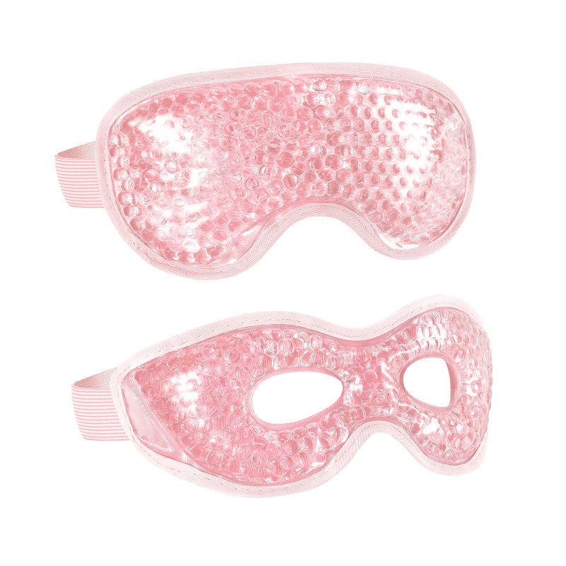 CONSGIJI 2PCS Gel Eye Mask Reusable Cold Therapy Gel Bead Eye Mask for Puffiness/Dark Circles/Eye Bags/Dry Eyes/Headaches/Migraines/Stress Relief, Cold Compress Mask (Pink) - Image 1