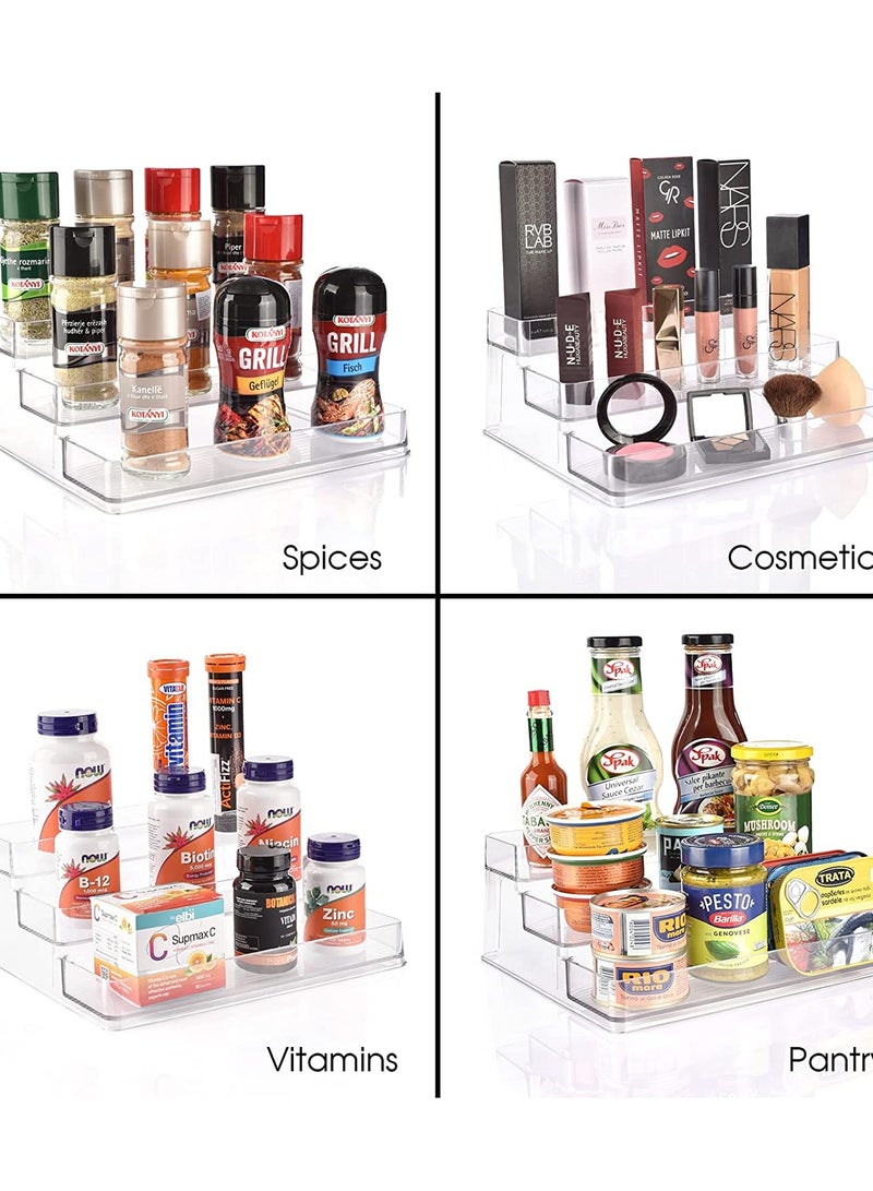 Excefore 3-Tier Clear Spice Rack Organizer for cabinet (2-Pack) - Step Shelf - for Kitchen Pantry Countertop Bathroom Bedroom Office Desk Shelf - Acrylic - BPA Free - Image 2
